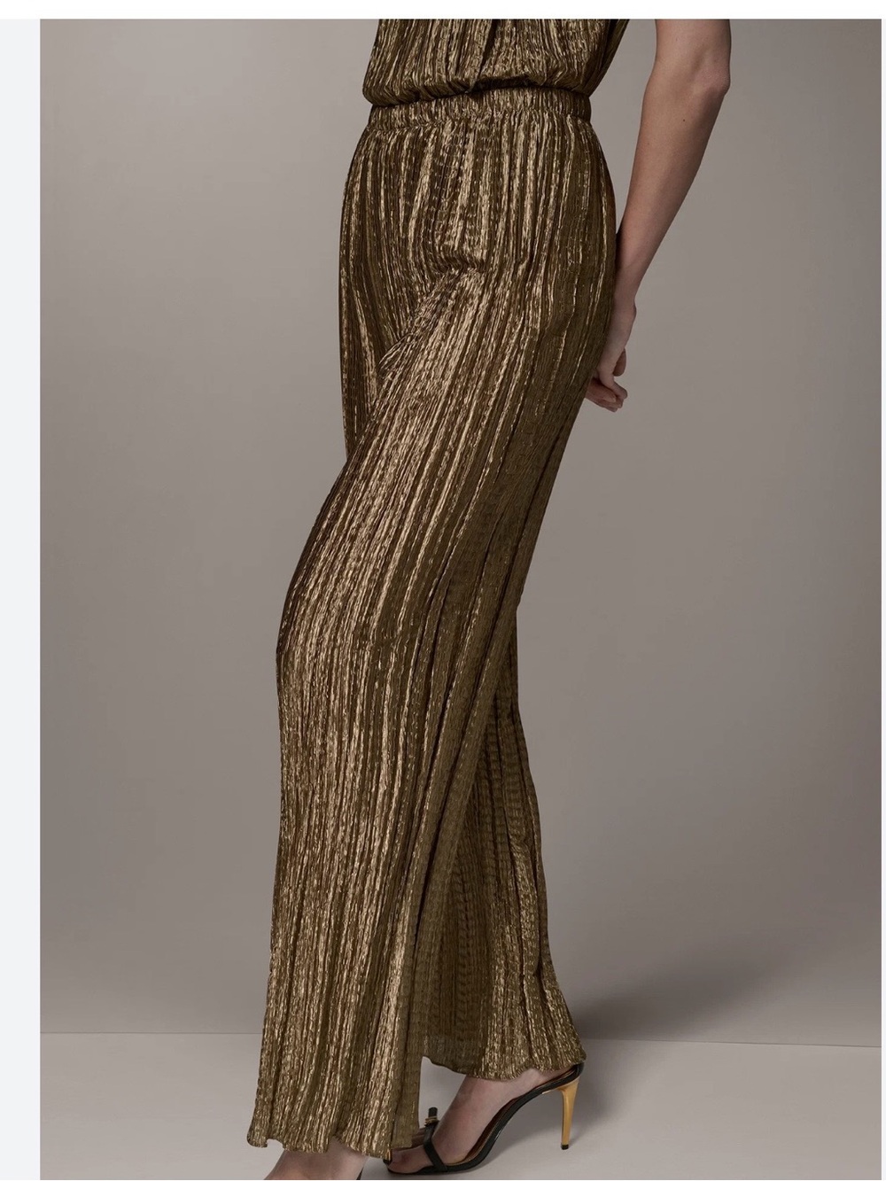 Blue Rain Metallic Pleated Maxi palazzo
